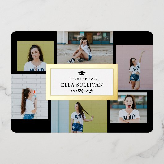 トレンディーギャラリーフォイル卒業編集可能カラーフォイル 箔招待状 (正面)