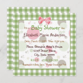 トレンディーギンガム用ベビーシャワー及び水玉模様 招待状 (正面/裏面)