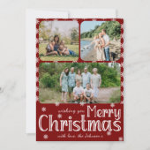 トレンディークラシックレッド3写真メリークリスマスファミリー シーズンカード (正面)