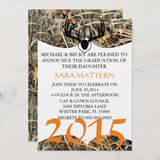 トレンディークラシック迷彩柄エレガント卒業招待状 招待状 (正面/裏面)