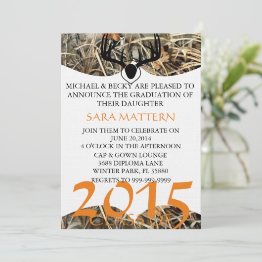 トレンディークラシック迷彩柄エレガント卒業招待状 招待状 (スタンド正面)