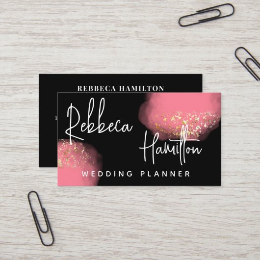 トレンディークラスピエレガントンクグリッターウェディングプランナー 名刺 (正面/裏面インサイチュ)