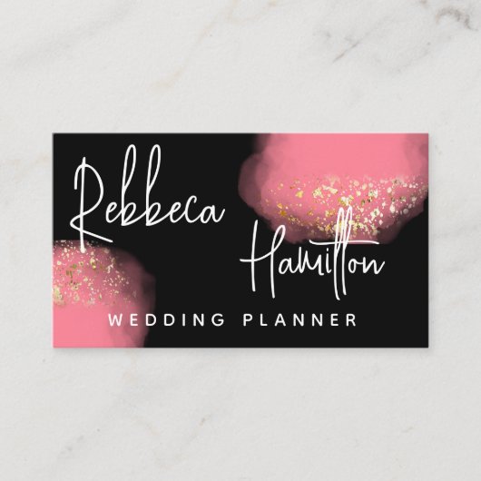 トレンディークラスピエレガントンクグリッターウェディングプランナー 名刺 (正面)
