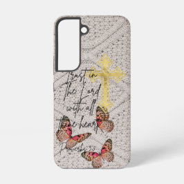 トレンディークリスチャン編み物ローズバタフライクロス SAMSUNG GALAXY S22ケース