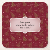 トレンディークリスマスの木々の緑の赤と引用文 スクエアペーパーコースター (正面)
