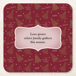 トレンディークリスマスの木々の緑の赤と引用文 スクエアペーパーコースター