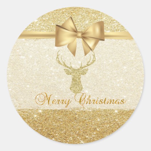 トレンディークリスマストナカイフェイク、金ゴールドボウ、キラキラ ラウンドシール (正面)