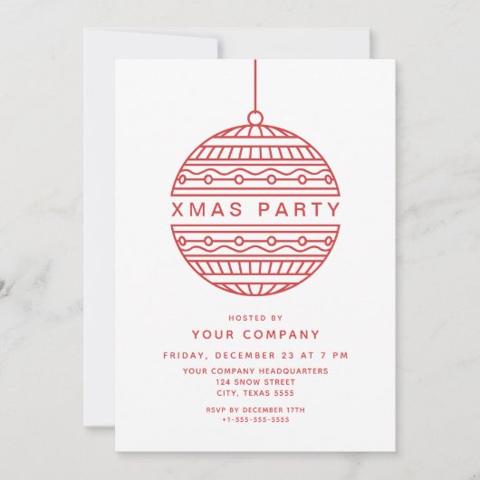 トレンディークリスマスパーティーと赤のクリスマスボール 招待状 (正面)