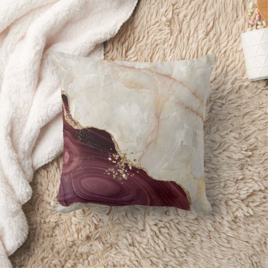 トレンディークリームバーガンディ大理石のテクスチャ クッション (ブランケット)
