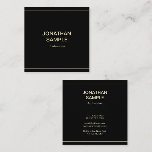 トレンディークリーンデザインエレガントブラック金ゴールドプレインラックス スクエア名刺 (正面/裏面)