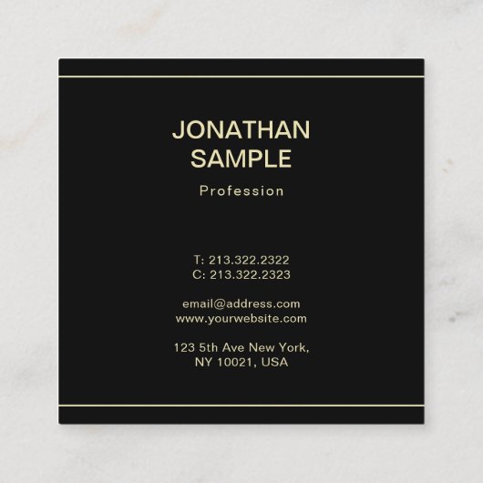 トレンディークリーンデザインエレガントブラック金ゴールドプレインラックス スクエア名刺 (裏面)