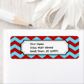 トレンディークールティール(緑がかった色)ターコイズレッドシェブロンジガグ ラベル (インサイチュ)