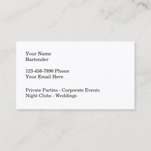 トレンディークールバーテンダー名刺 名刺 (裏面)
