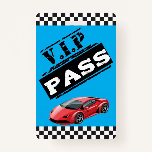 トレンディークールブルーレースカー誕生日VIPパス バッジ (正面)