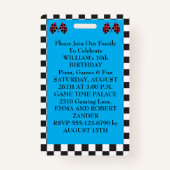 トレンディークールブルーレースカー誕生日VIPパス バッジ (裏面)