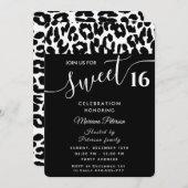 トレンディークール白黒レオパード甘い16インビタティ 招待状 (正面/裏面)