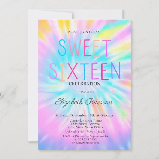 トレンディークール絞り染めカラフルスウィート16 招待状 (正面)