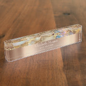 トレンディークール金ゴールドグリッターパールマーブル デスクネームプレート (側面)