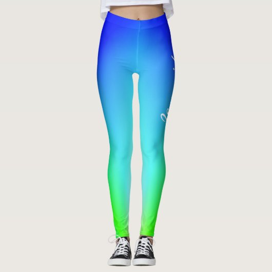 トレンディークール青の緑のグラデグラデーションーション名タイプ レギンス (正面)