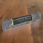 トレンディーグカッコいいレイ金ゴールドマーブルストーン デスクネームプレート (側面)