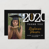 トレンディーグラッドブラック金ゴールド写真名年卒業 サンキューカード (正面/裏面)