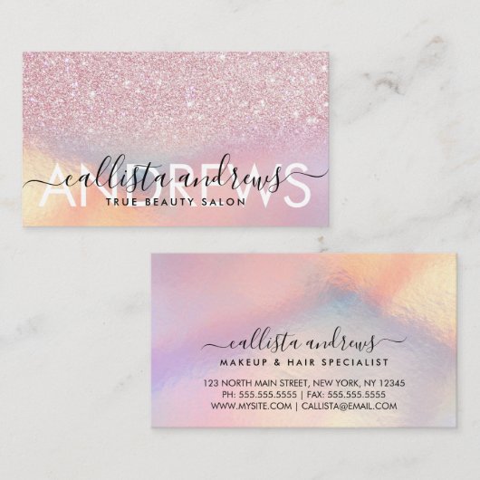トレンディーグラデーションピンクメイクヘアサロン 名刺 (正面/裏面)