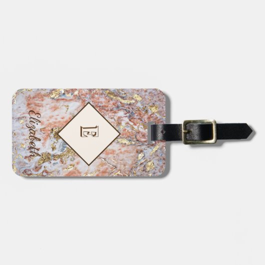 トレンディーグラデーション大理石、モノグラムパーソナライズされた大理石 ラゲッジタグ (正面横)