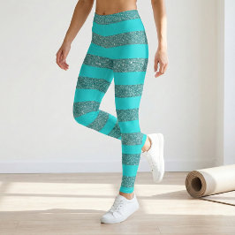 トレンディーグラマリーシックフェイクグリッターストライプの レギンス