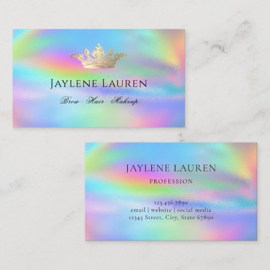 トレンディーグラムクラウンホログラフィフェイクックレインボー 名刺 (正面/裏面)