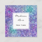 トレンディーグラムパープルブルー&グリーングリッタースパークレス スクエア名刺 (正面)