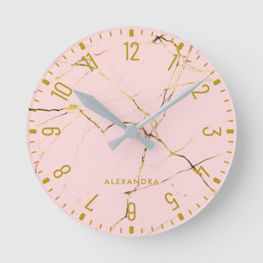 トレンディーグラムフェイクバラ金ゴールドルックマーブルラウンドクロック ラウンド壁時計 (正面)