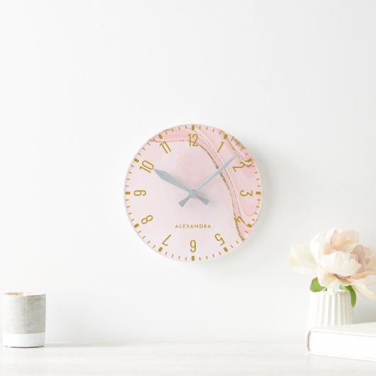 トレンディーグラムフェイクバラ金ゴールドルックマーブルラウンドクロック ラウンド壁時計 (ホーム)