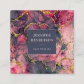 トレンディーグラムマーブルピンクローズ金ゴールド美容師 スクエア名刺 (正面)