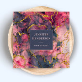 トレンディーグラムマーブルピンクローズ金ゴールド美容師 スクエア名刺