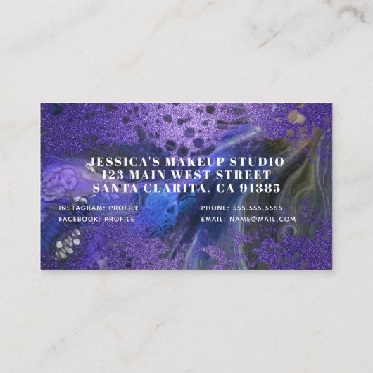 トレンディーグラム抽象芸術パープルグリッターマーブル絵を描 名刺 (裏面)