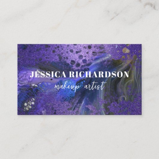 トレンディーグラム抽象芸術パープルグリッターマーブル絵を描 名刺 (正面)