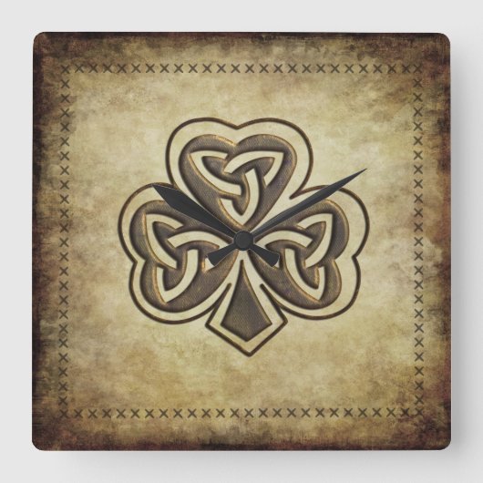 トレンディーグランジアイリッシュラッキーシャムロック スクエア壁時計 (正面)