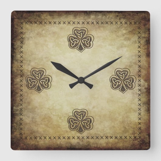 トレンディーグランジアイリッシュラッキーシャムロック スクエア壁時計 (正面)