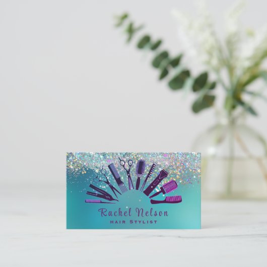 トレンディーグリッタースパークル美容師サロンツール 名刺 (スタンド正面)