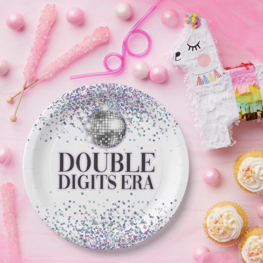 トレンディーグリッターディスコダブルデジッタエラ誕生日 ペーパープレート (パーティー)