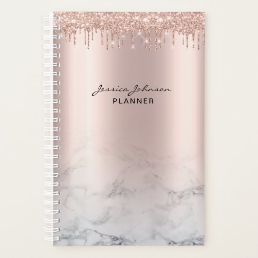 トレンディーグリッターバラ金ゴールドドリップス大理石スクリプト プランナー手帳 (正面)