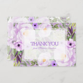 トレンディーグリッターパープルフローラ甘い16サンキュー サンキューカード (正面/裏面)