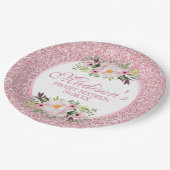 トレンディーグリッターピンクフローラスイート16 ペーパープレート (アングル)