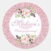 トレンディーグリッターピンクフローラスウィート16サンキュー ラウンドシール (正面)