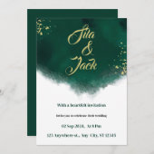 トレンディーグリーンと金ゴールドエルガント水結婚色 招待状 (正面/裏面)