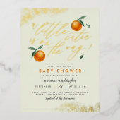 トレンディーグリーンアリトルかわいこちゃんオレンジベイビーシャワー 箔招待状ポストカード (正面)