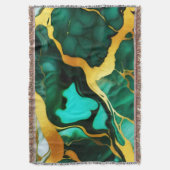 トレンディーグリーンイエロー金ゴールドフェイク大理石 スローブランケット (正面縦)