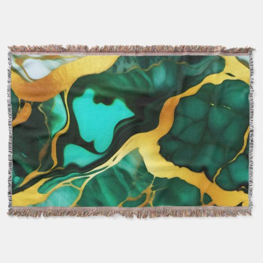トレンディーグリーンイエロー金ゴールドフェイク大理石 スローブランケット (正面)