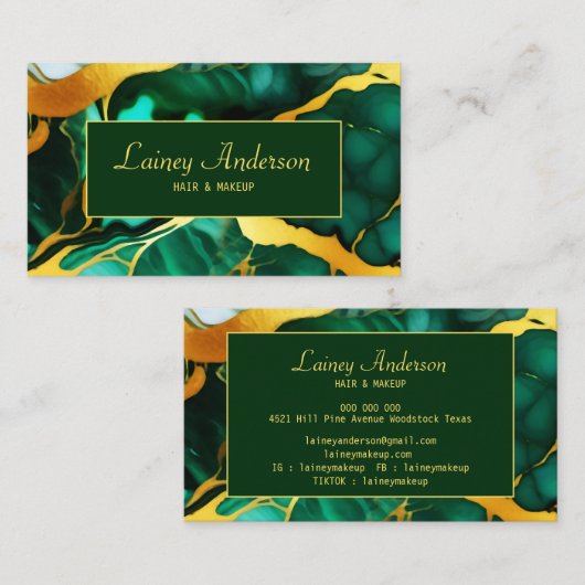 トレンディーグリーンイエロー金ゴールドフェイク大理石 名刺 (正面/裏面)