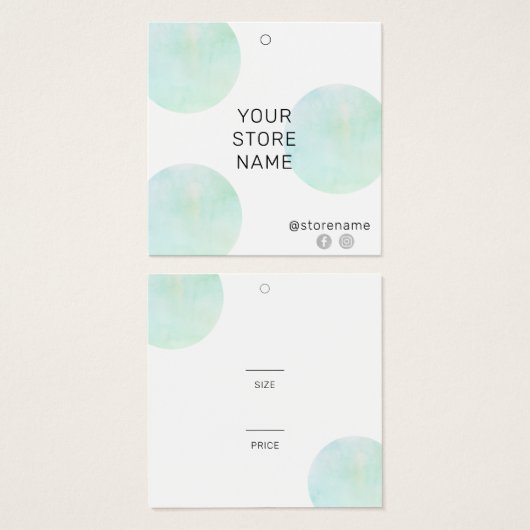 トレンディーグリーンウォーターカラースクエアブティックプライスラベル (正面&裏面)